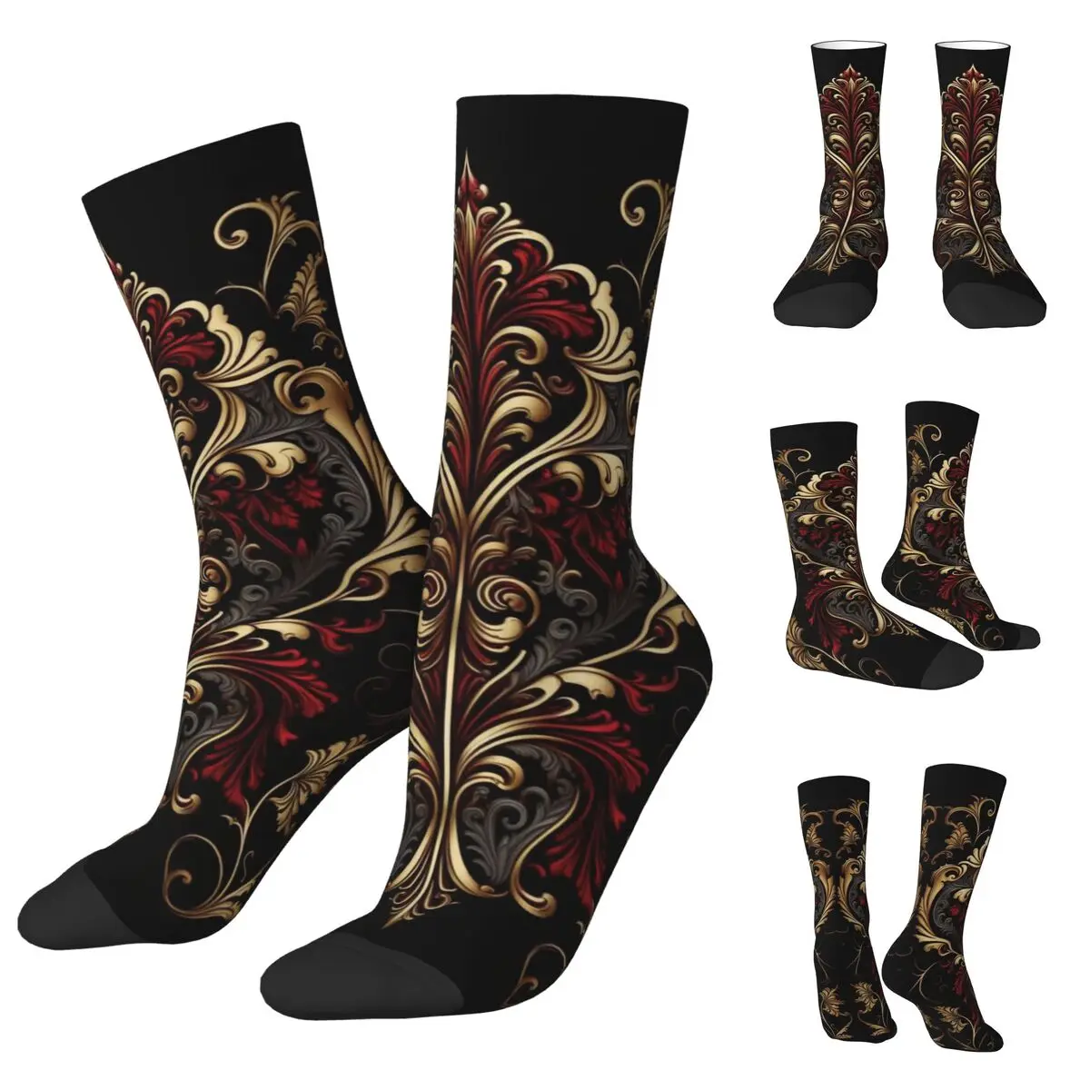 

Golden Lion And Damask Ornament Unisex Socks,Outdoor 3D Print Happy Socks Street Style Crazy Sock