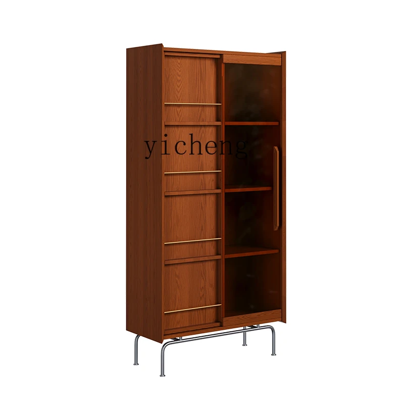 

Zc Vintage Solid Wood Bookcase Study Magazine Cabinet Home Living Room Glass Door Bookshelf Display Cabinet