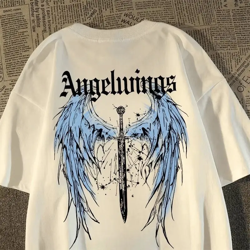 

Short-sleeved Adult Campus Cool Hiphop Style T-shirt for Boys, Girls, Students and Children, A Trendy Hip-hop Wing Top