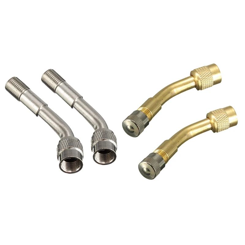 4 Pcs 135 Degree Angle Air Tyre Valve Extension Adaptor Long Shank, 2 Pcs Gold & 2 Pcs Silver