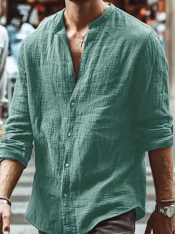 

Мужская повседневная одежда Long Sve irt с воротником-стойкой и воротником-стойкой из смеси полиэстера без железа, весна-осень, молодежная мода