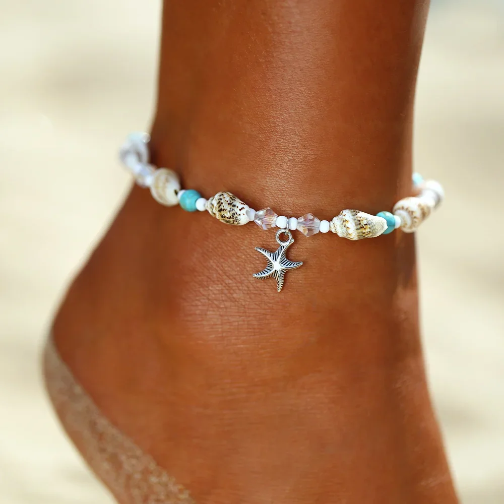 Summer Beach Women Anklets Bohemian Shell Starfish Tortoise Ankle Bracelet on Leg Girls Barefoot Handcraft Chain Jewelry Gifts