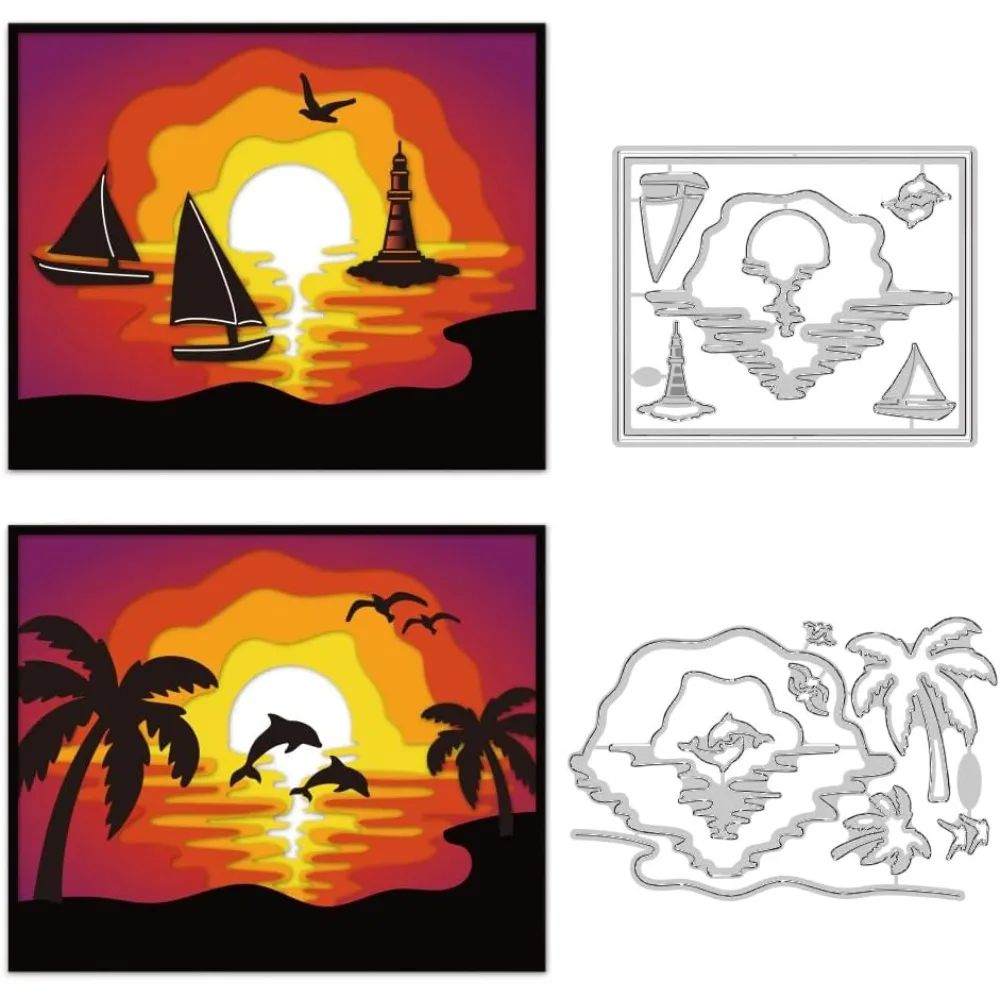 Schneidformen aus Kohlenstoffstahl mit Sonnenuntergang-Motiv für DIY-Scrapbooking, Fotoalbum, dekorative Prägung, Papierkarten