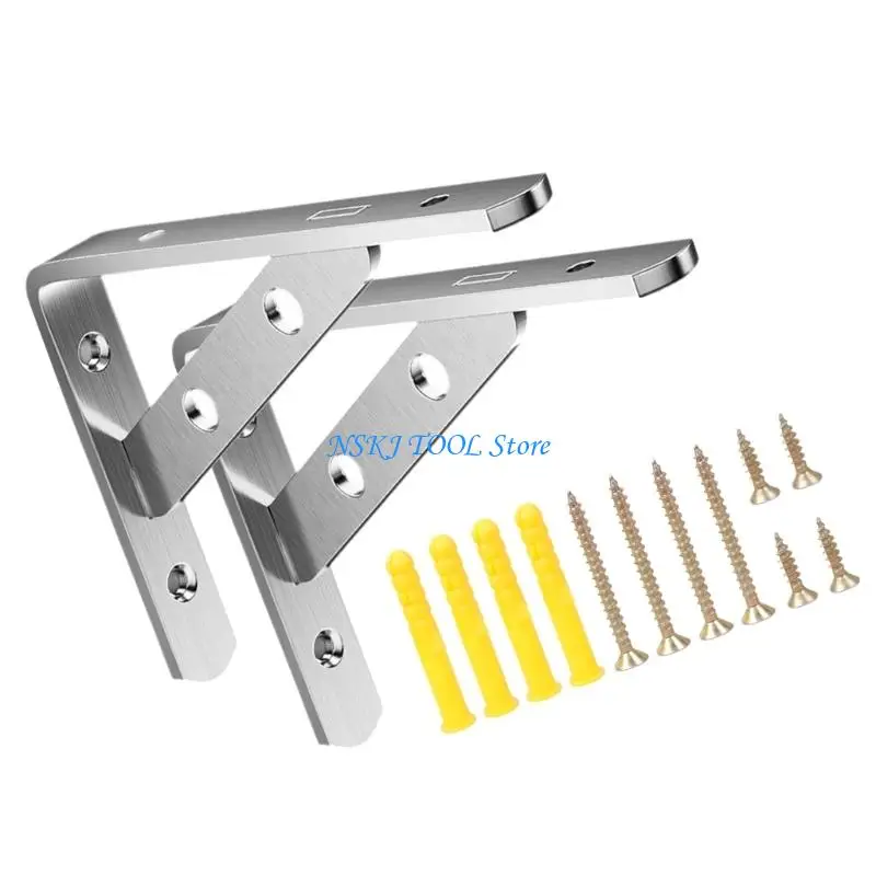 L8RC 2Pcs Triangular Shelf Brackets Stainless Steel Reinforced Support Brackets