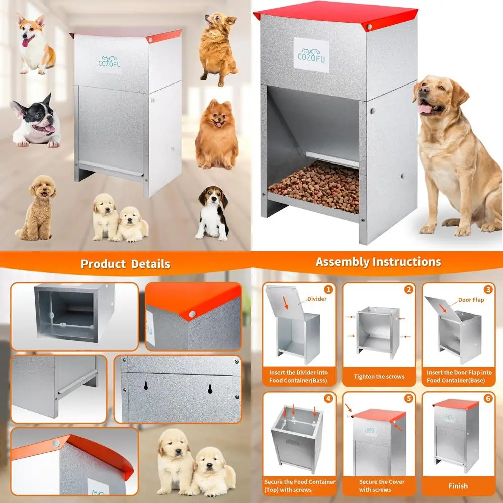 

Удобная для улицы кормушка для собак из оцинкованного металла — автоматический гравитационный дозатор для корма 50 фунтов, идеально подходит для всех размеров собак