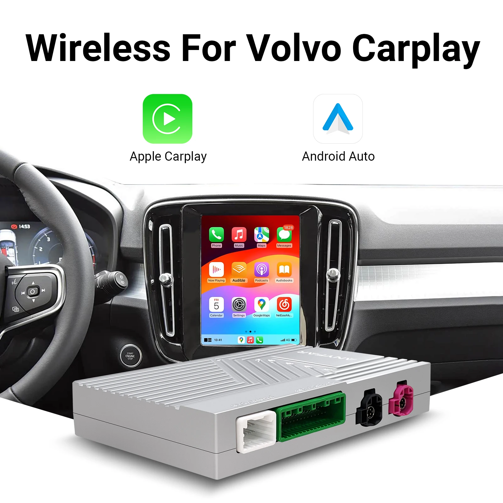 Ezontronics Wireless CarPlay Android Auto retrofit kit decoder box Volvo V60 V90 S60 XC40 XC60 XC90 S60 S90 2017-2022