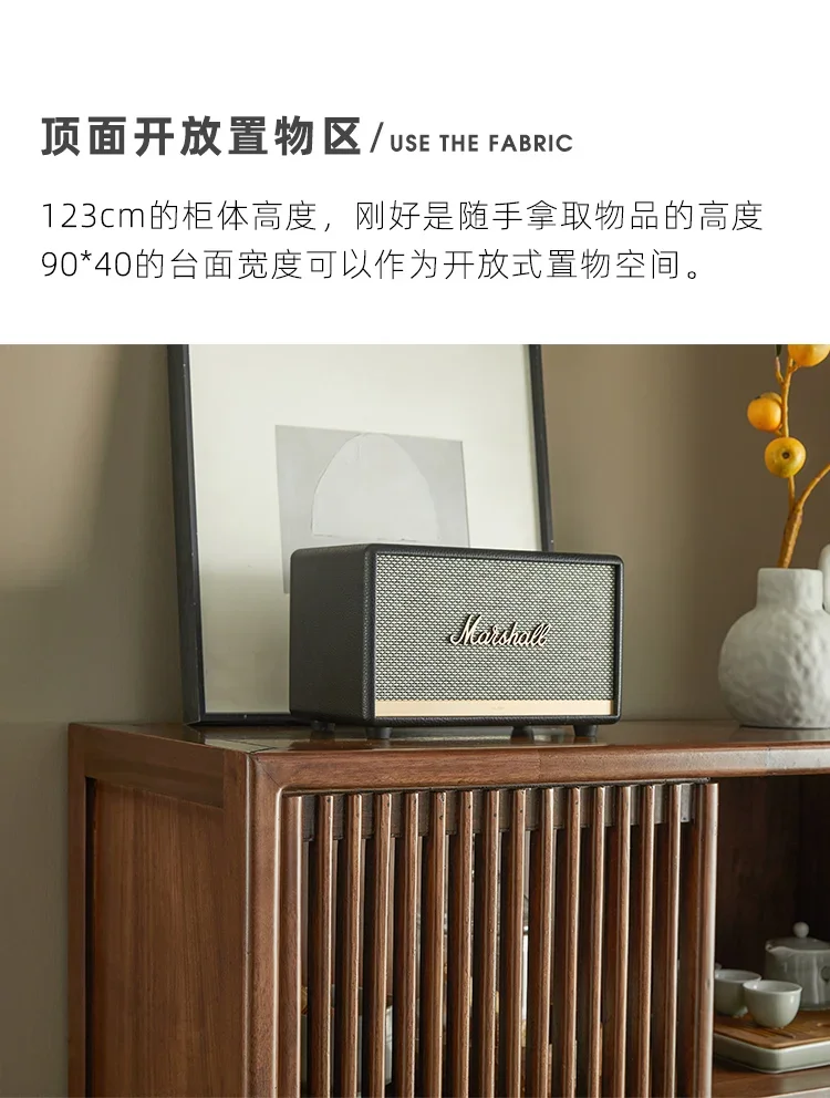 Chinese Style  Solid Wood Sideboard Black Walnut Color Tea Cabinet Storage Sliding Door Wine Cabinet Display Cabinet Locker