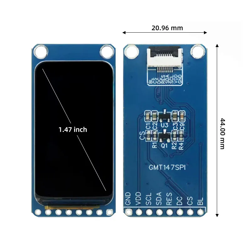1.47インチIPS TFT LCDディスプレイモジュール 172×320 HD SPIスクリーン ST7789ドライバ搭載、3.3Vインターフェース HDフルカラーディスプレイ