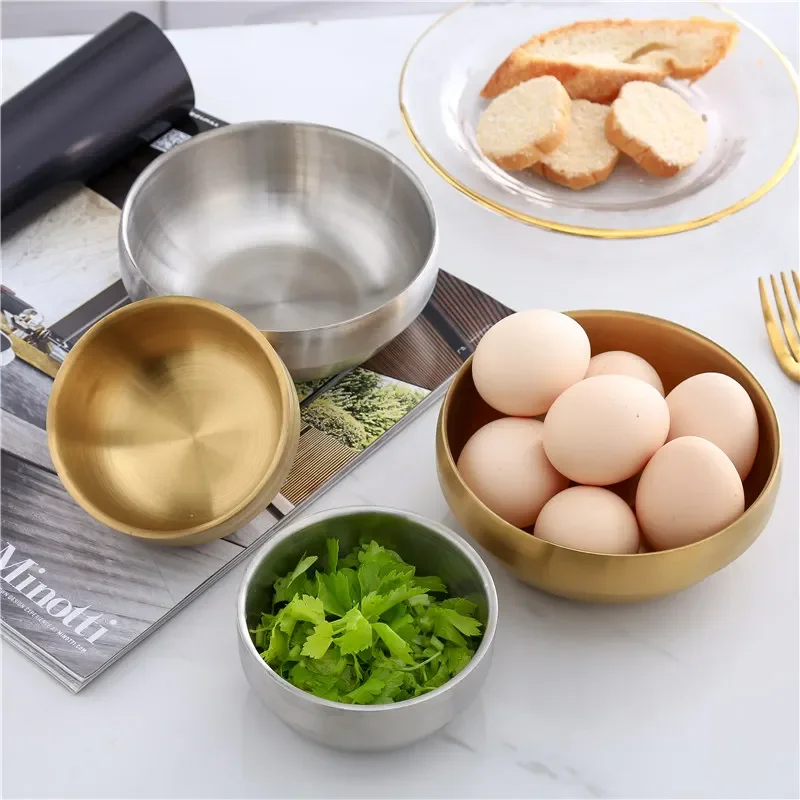 Double thick stainless steel bowl Korean 304 stainless steel polished noodles soup bowl of rice bowl set