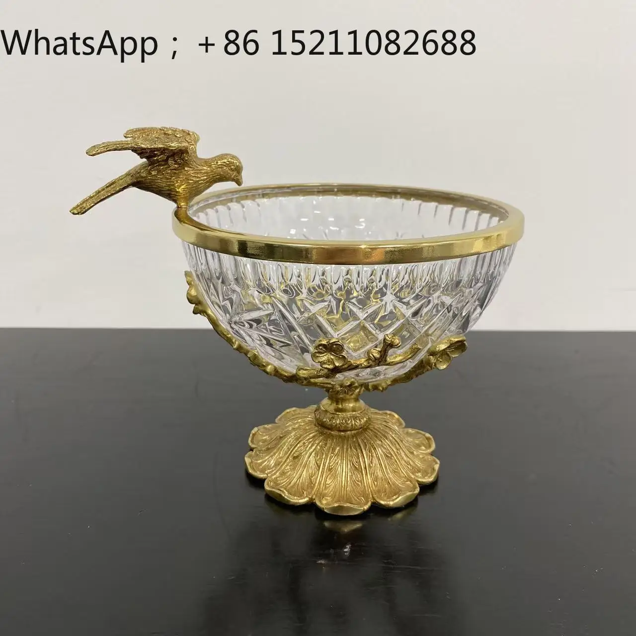 LLY brass crystal glass fruit plate exquisite carved fruit basket living room tea room decorative ornament