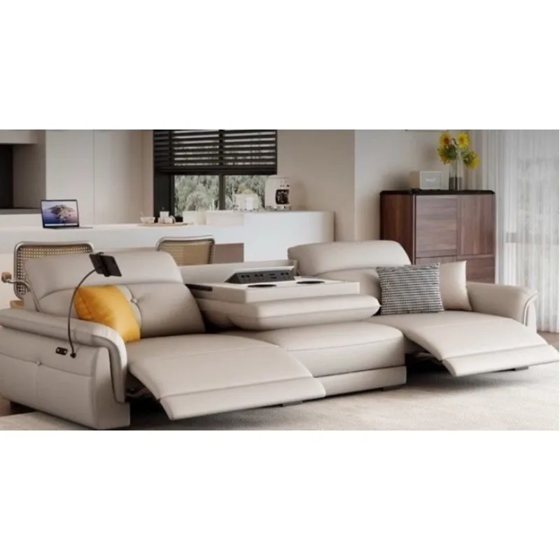 Leather sofa, Italian modern minimalist first class electric multi-functional multi-functional apartment leather sofa