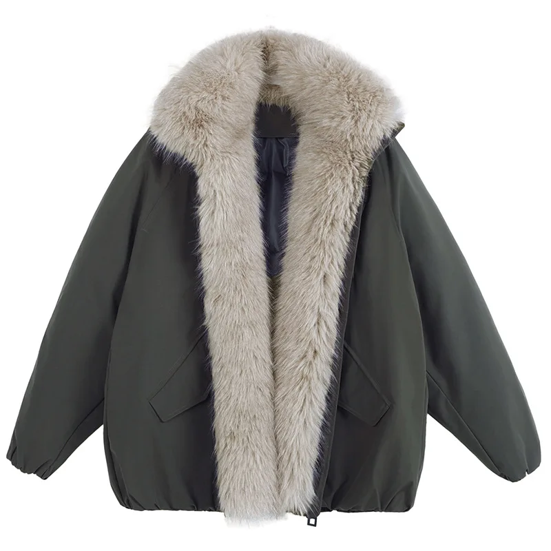 Mountain Carving Hairy Fur Collar Cotton Jacket Men's and Women's Plush Thickened Jacket American Winter Cotton Coat