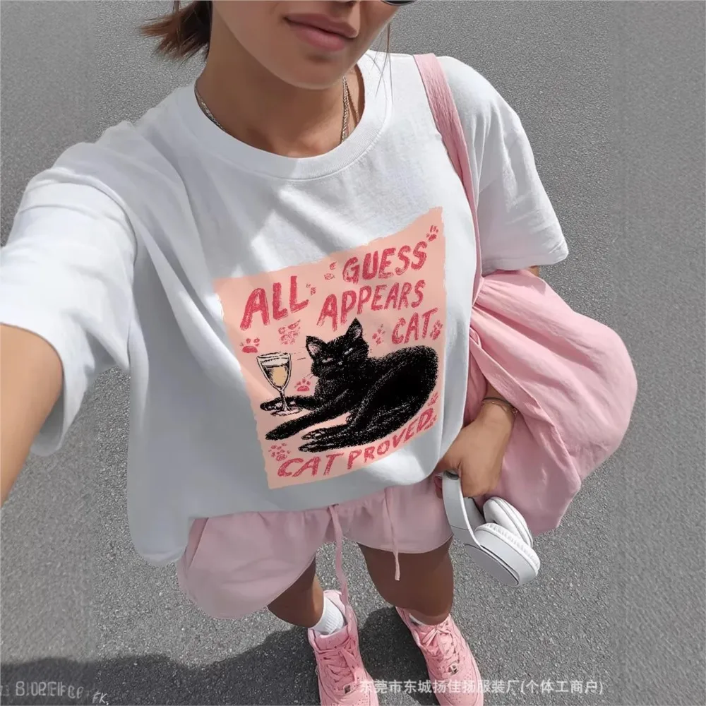 

2026 Summer Casual Blusas For Woman Short Sleeve Tops T Shirt Tees Cute Simple Style All-match Playful Loose Printed Round Neck