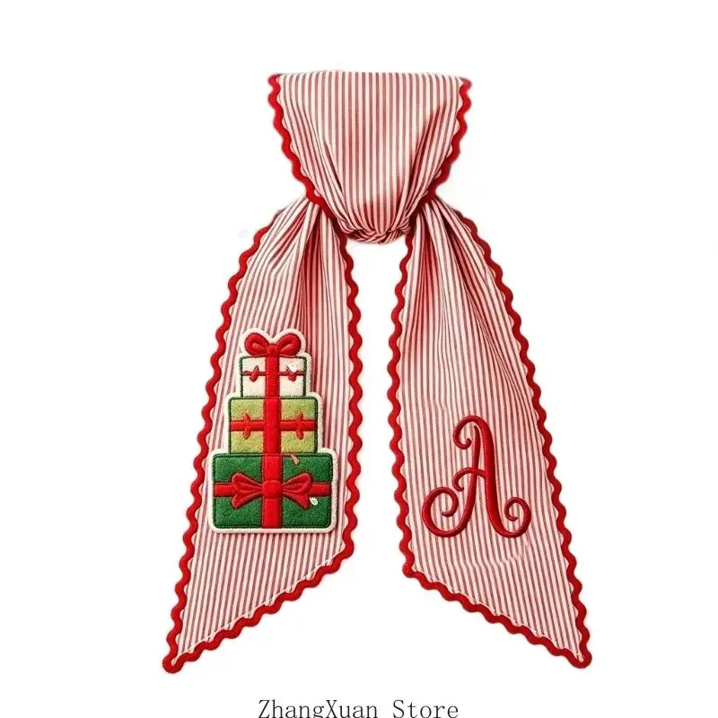 Weihnachtskranz-Schärpenband, langer Schwanz aus Polyesterstoff mit rot-weißen Nadelstreifen für Türen, Bäume und Geschenke, 3 x – Detail 6