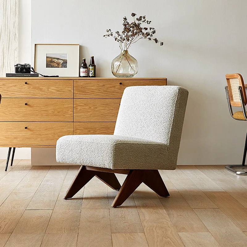 

Sofa chair Internet celebrity designer, retro solid wood, living room balcony single sofa, leisure chair