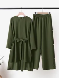 Eid Ramadán traje musulmán para mujer, conjuntos de dos piezas, chándal, conjunto musulmán islámico, blusa informal de manga larga, trajes de pantalón de pierna ancha