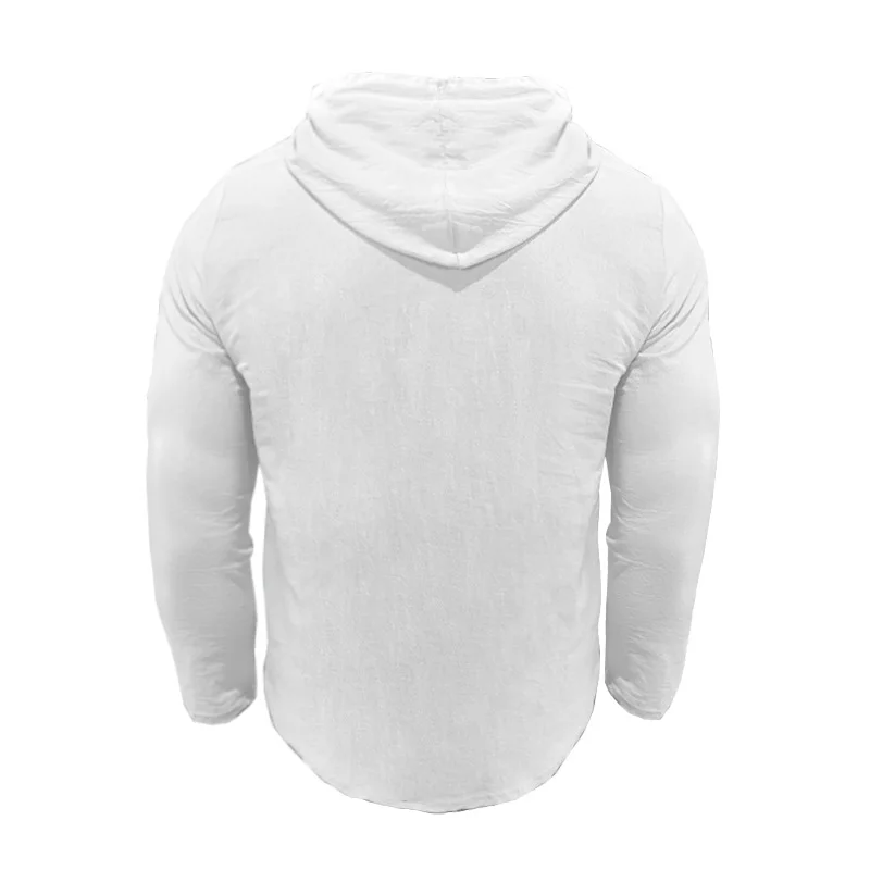 2024 New Cotton and Linen Shirt Men's Hooded Loose Large Size Casual Long-Sleeved Solid Color Button Men's Clothing Promotion