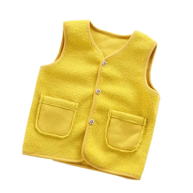 Toddler Baby Boys Girls Short Fleece Vest 2024 Kids Children Autumn Winter Brushed Cardigan Jacket Warm Casual Solid 3-8 Years