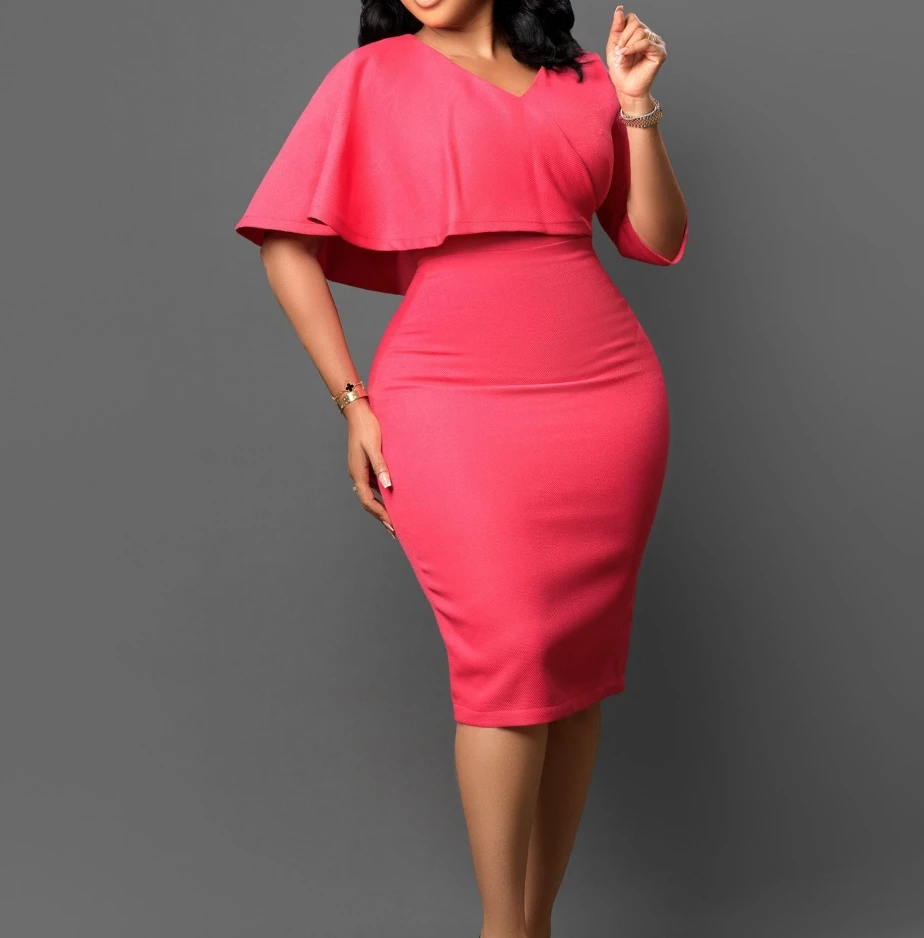 

Women Elegant Dress Solid Color Professional Pencil Skirt The Latest V-Shaped Collar High Wait Zipper Skirt Spring/summer 2024