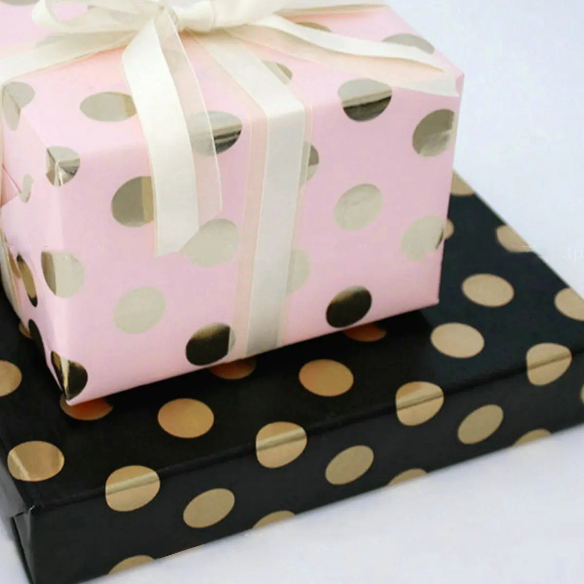 

5Pcs Polka Dots Wrapping Paper Premium Quality 50x70cm for Wedding Kids Birthday Baby Shower Gift Wrap Craft Decor Black Gold