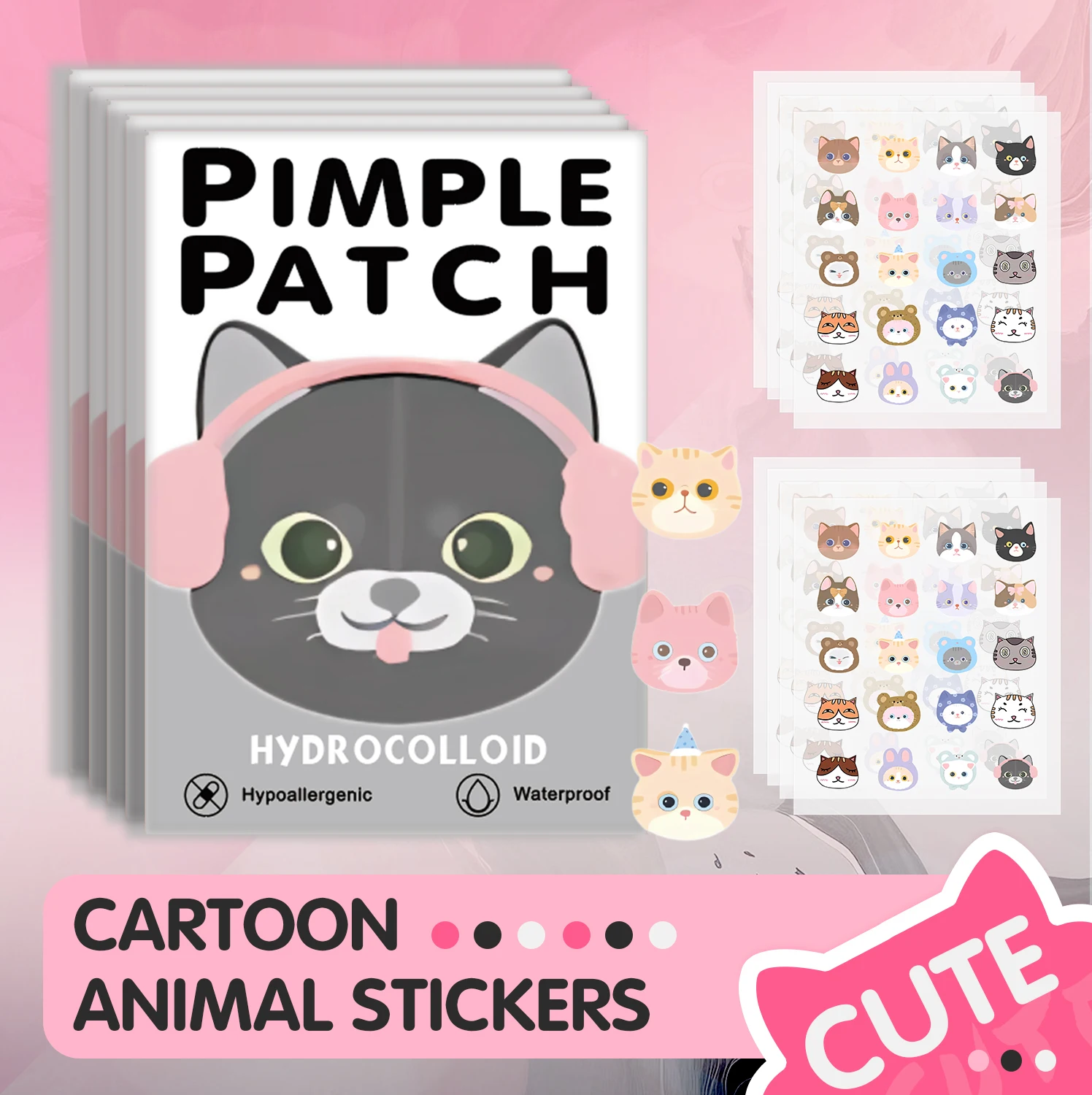 600 Pieces Cartoon Cat Acne Patches Pimple Patches Ultra Thin Breathable Concealer Stickers For Face