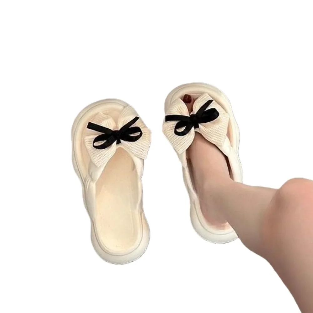 عدم الانزلاق Bowknot سحابة النعال الارتفاع زيادة سميكة سوليد القوس الشرائح الصنادل عادية أسود أبيض سميكة القاع النعال المنزل #1
