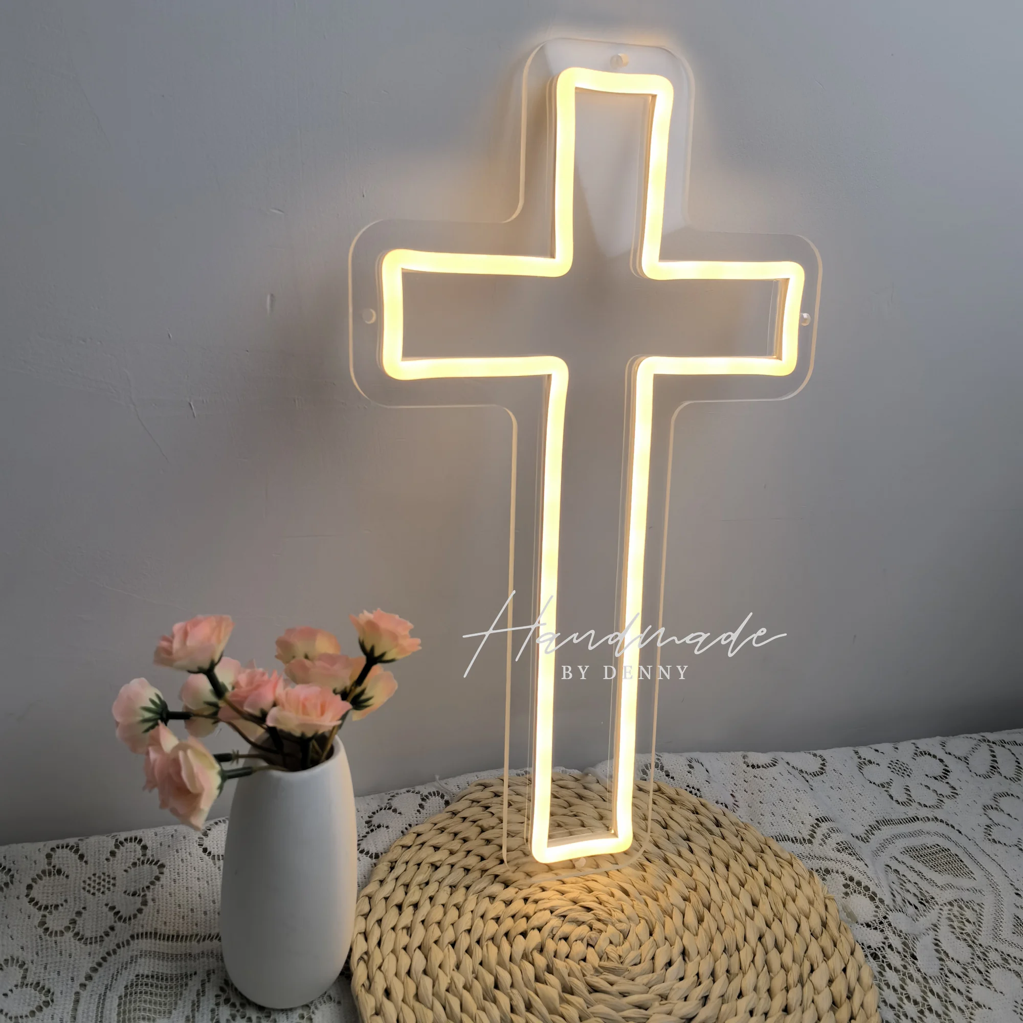 Jesus Cross Neon Signs,Cross Neon Sign Wall Lights Art Lamp Hanging for Home Room Bedroom Christian Wedding Party Wall Decor view 2