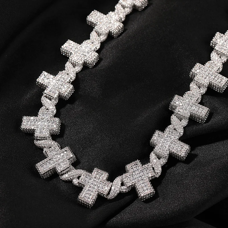 Hip Hop 5A+ CZ Stone Paved Bling Iced Out Solid Infinity Cross Link Chain Necklaces for Men Rapper Jewelry Gold Silver Color