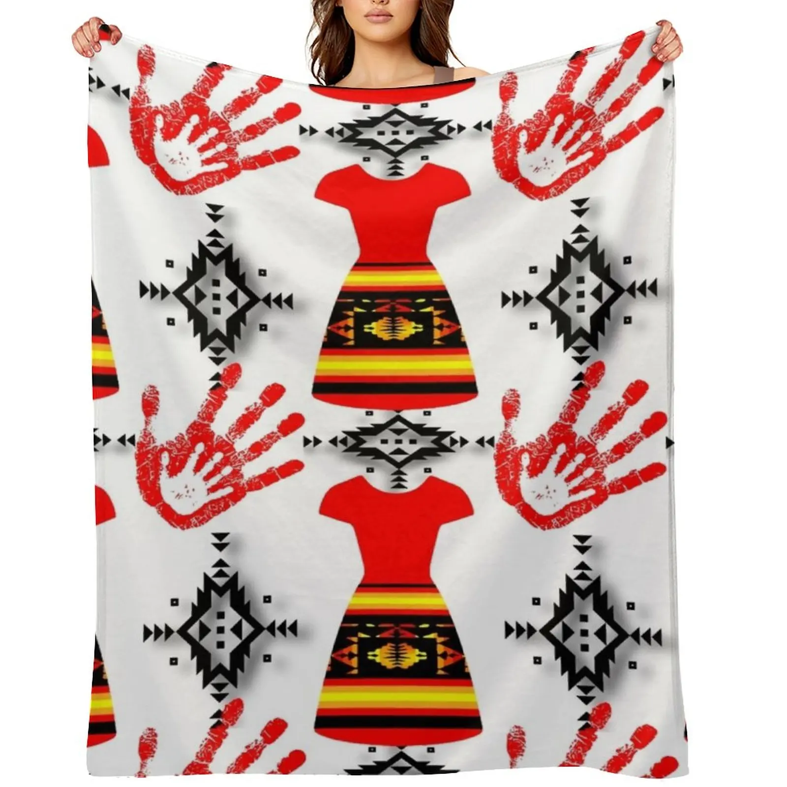 

Red Dress / Red Hand / White Background MMIW Throw Blanket Heavy Hair Camping Quilt Blankets