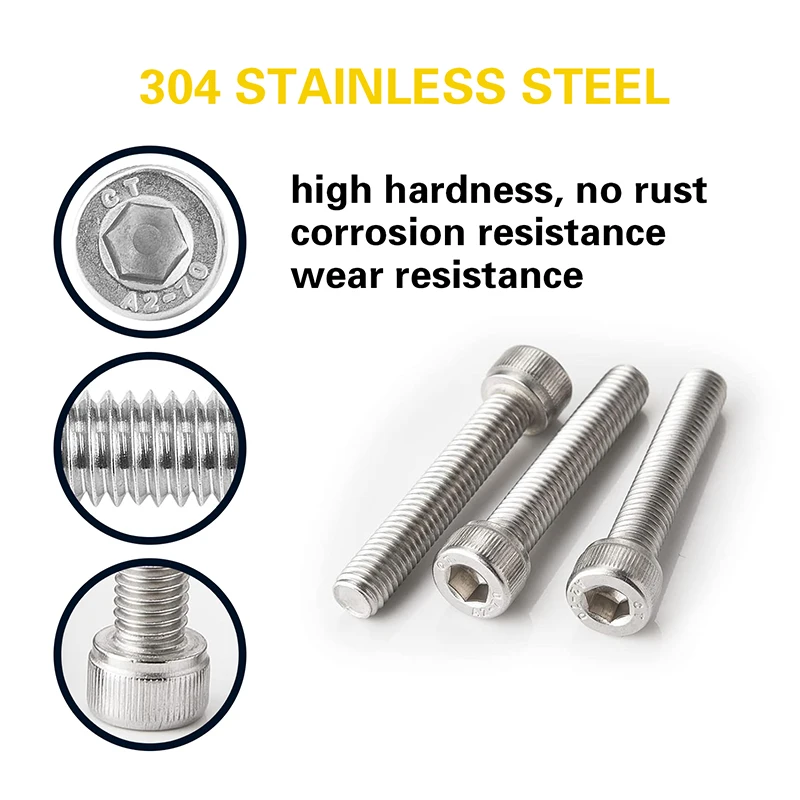 20/ 50 قطعة ، M6 x 8/ 12/ 16/ 20/ 25 مللي متر المقبس غطاء رأس مسامير البراغي ، الفولاذ المقاوم للصدأ 304 ، مترابطة بالكامل ، مجموعة متنوعة #4