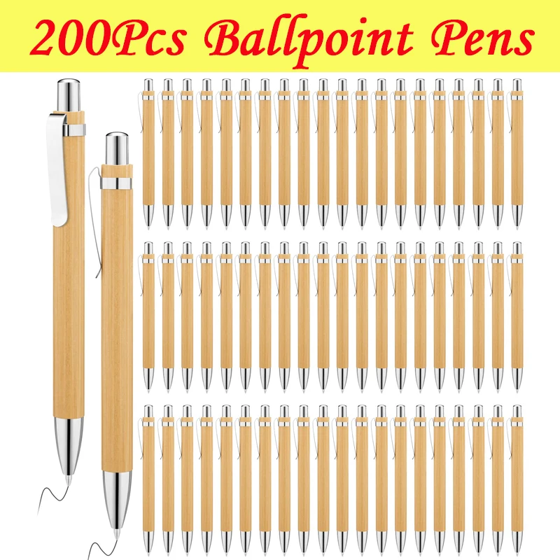 200Pcs Bamboo Retractable Ballpoint Pen Black Ink 1 Mm Office Products Pens Bamboo Ballpoint Pen Wood Ballpoint Pens