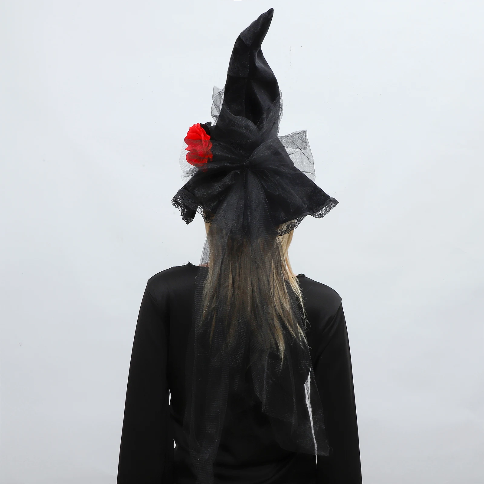 Halloween Witch Wizard Hat Creative Lolita Style Rose Flower Cap Retro Gothic Magical Girl Hat Cosplay Horror Props Accessories