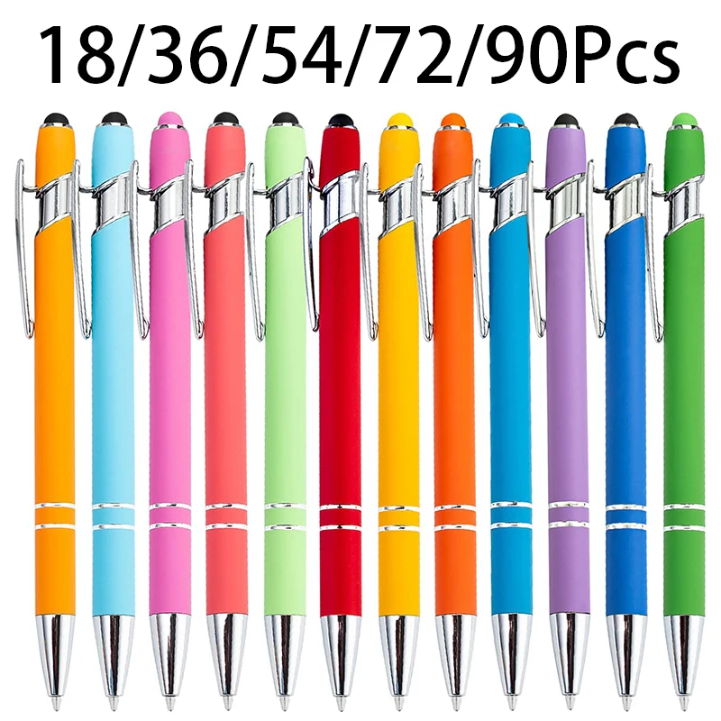 18-90Pcs Ballpoint Pen with Stylus Tip Soft Touch Click Metal Pen 1.0mm Medium Point Black Ink