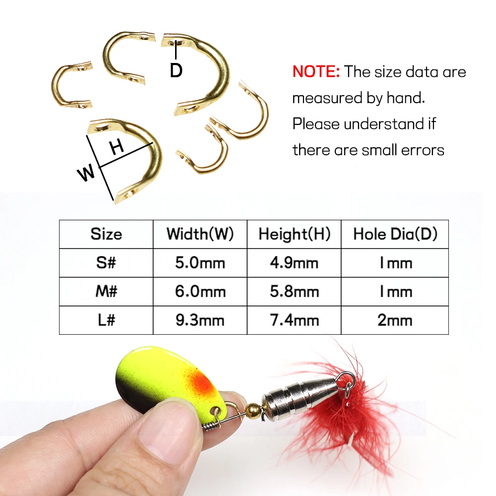 Bimoo 50PCS accessori per esche da pesca in ottone fai-da-te Spinner a forma di U Easy-Spin Spinner S M L