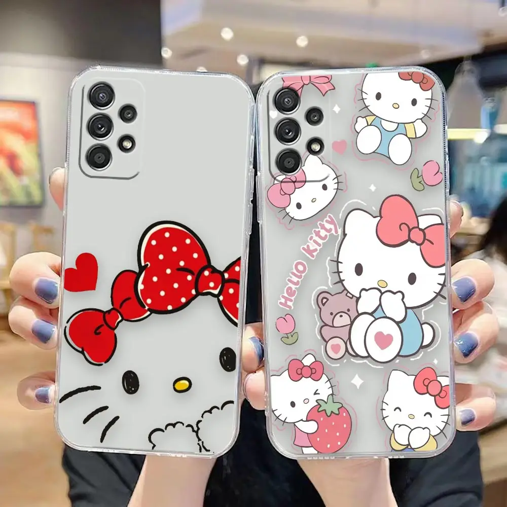 Custodia trasparente per Samsung Galaxy A22 A23 A24 A25 A32 A33 A34 A35 A50 A52 A53 A54 A55 A71 A72 A73 custodia Funda Cartoon Hello Kitty Cat