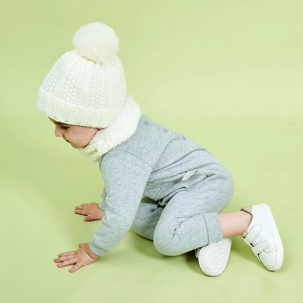

1Set Children Warm Knitted Winter Hat Neckerchief Set Soft Lined Baby Hat Scarf for Boys Girls Hats Warm Neckerchief
