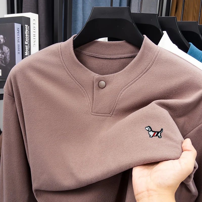 

Men's High-End Original Long-Sleeved T-Shirt Thick Fabric Korean Style Dog Embroidery New Style Autumn-Winter Fashion Men's Wear