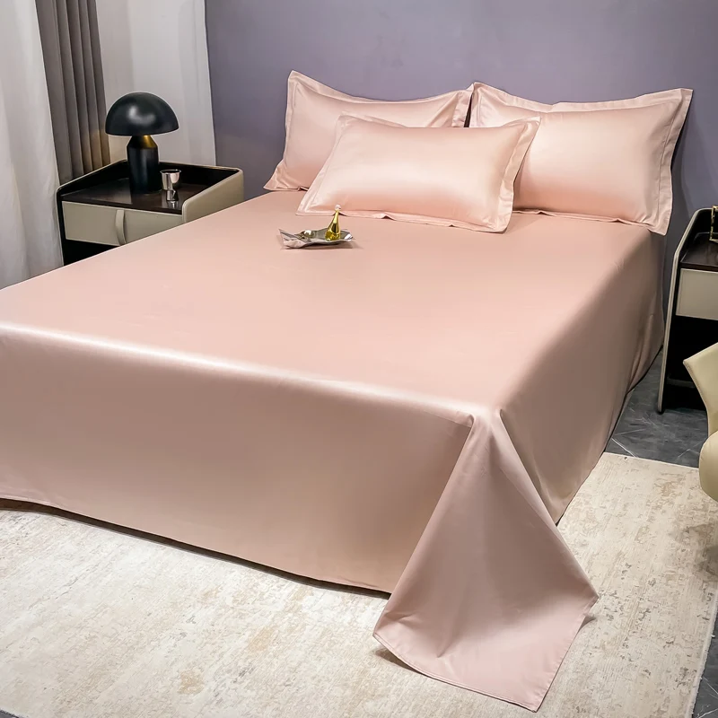 

100% Premium Satin Cotton Long staple Cotton Flat Sheet Solid Light Luxury Wide Edge Flat Sheet Soft Single/Large/Extra Large