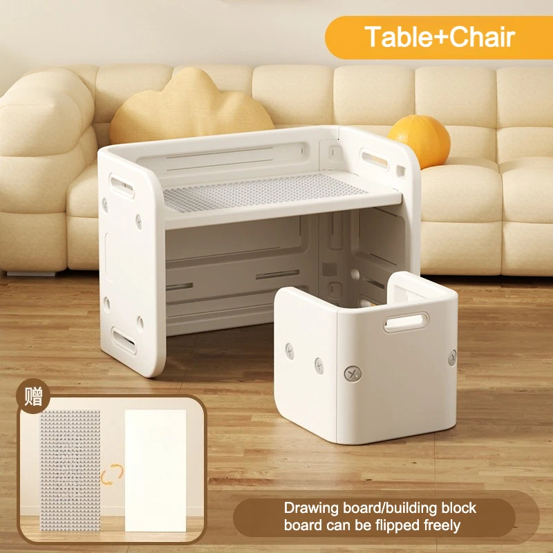 

Kids Study Desk with Building Block Top - 2-in-1 Learning Table for Children, Educational Furniture with Storage & Play Area