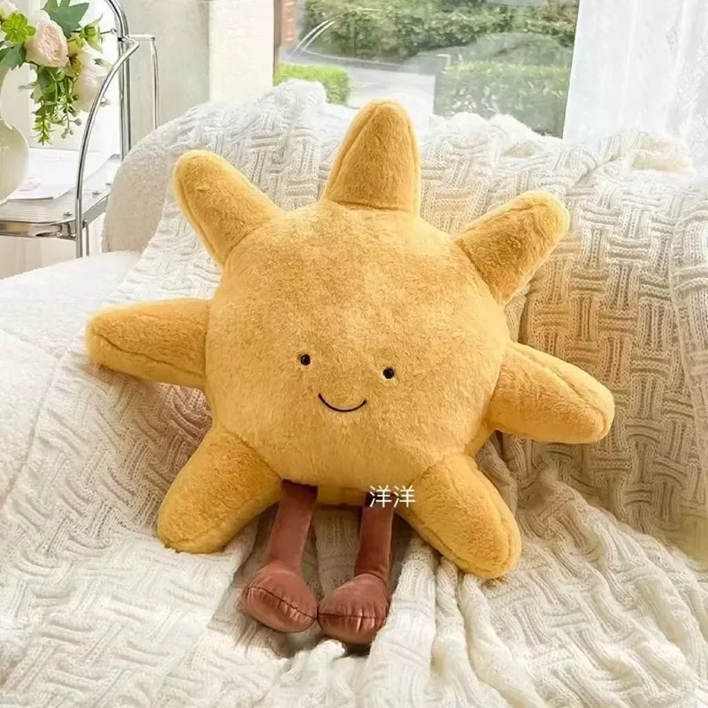 Alta qualidade sorriso rosto lua amarelo sol plushie almofada quarto decorado travesseiro bay windows tatami esteira almofada crianças brinquedos de pelúcia