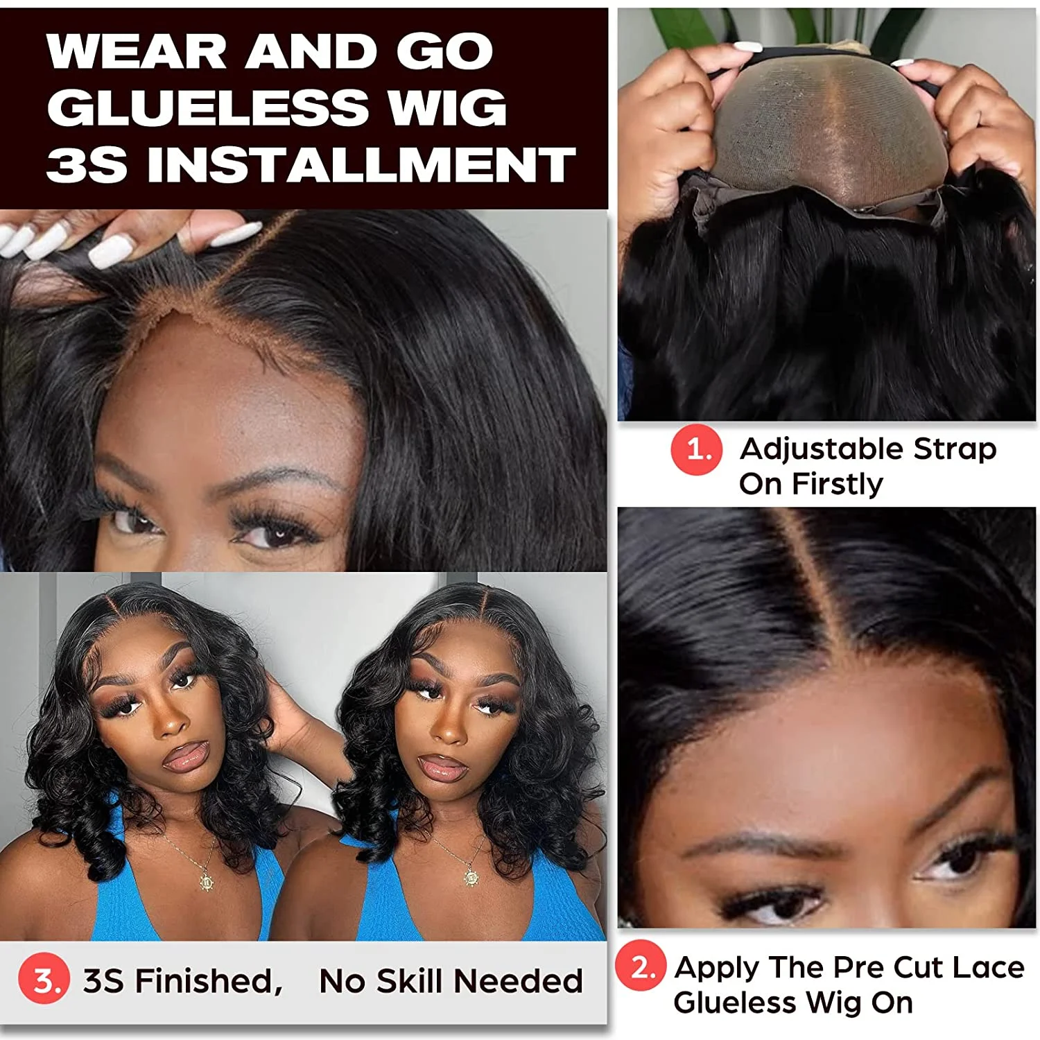 Wear And Go Glueless Bob Wig Human Hair Pre Plucked 4x4 Glueless Wigs Body Wave Lace Frontal Wigs for Black Women Human Hair