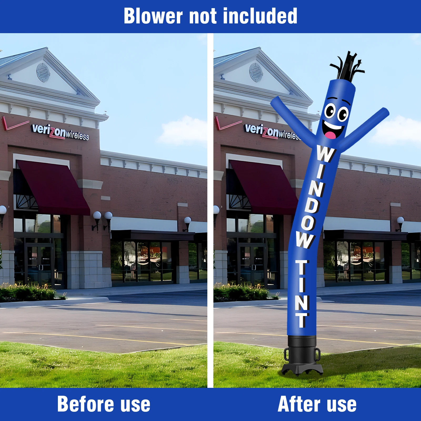 6/10/15/20FT Tall Inflatable Blue Window Tint Wacky Wavy Dancing Guy for Outdoor Decoration Advertising(Blower Not Included)