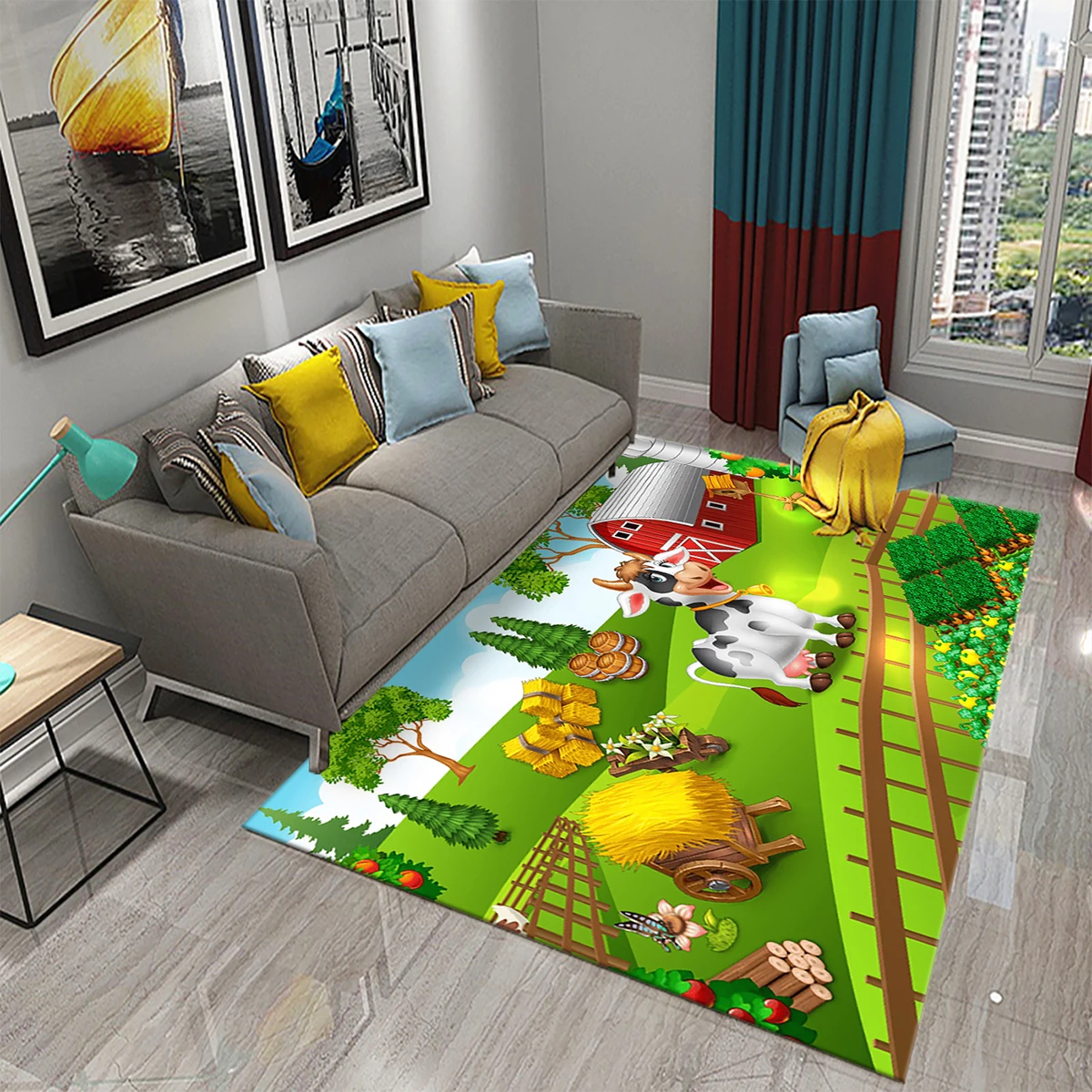 Cartoon Farm Animals Carpet Cute Animal View Rugs Kids Bedroom Living Room Entrance Decor Floor Rug Bathroom Non-slip Area Rugs