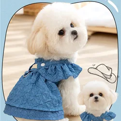 Pet Little Flying Sleeve Tank Top Denim Style Dress Spring/Summer Little Dog Feet Summer Sling Cat Teddy Bear Pet Clothes