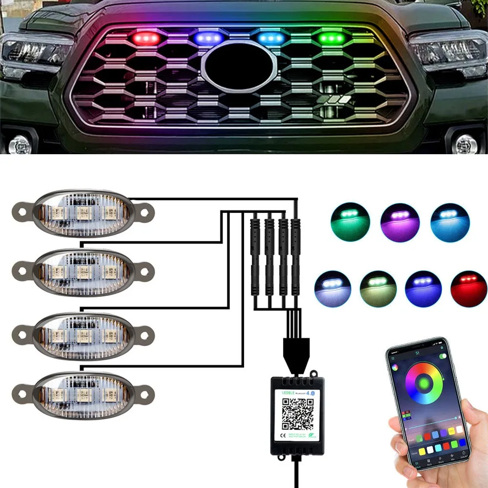 

LED Car Front Grille Raptor Lights Kit 12V RGB APP Control Daytime Running Light for Toyota Tacoma TRD 2016-2019 Car Accessories