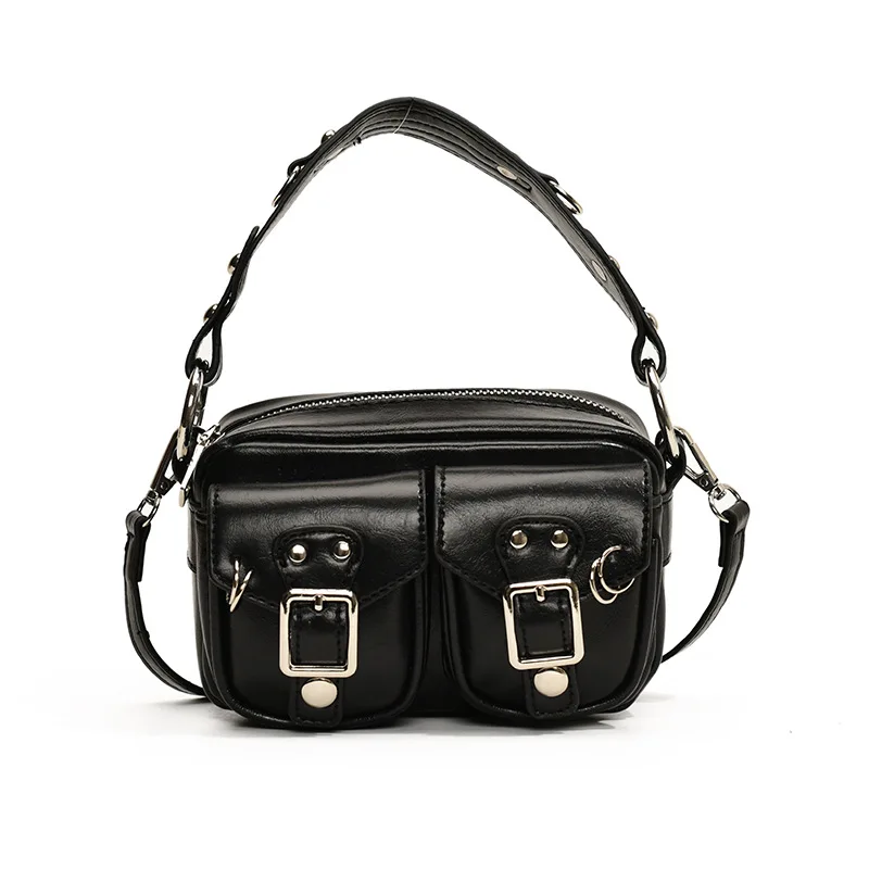 

2025 Новая популярная мотоциклетная сумка для девочек Y2K, шикарная квадратная черная модная сумка, женская сумка из искусственной кожи с несколькими карманами, маленькая сумка через плечо