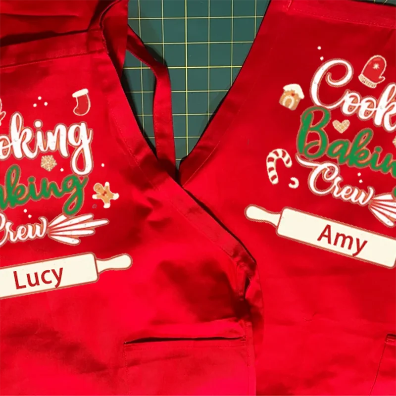 Personalized Cooking Baking Crew Red Apron with Pouch Customize Gift Apron Baking Kitchen Home Decor Christmas Party Supplies