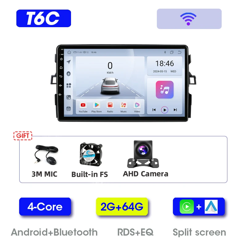 Srnubi 2Din Autoradio CarPlay AndroidAuto WiFi GPS BT Ondersteuning Backup Camera Video Muziek Voor Toyota Auris E150 2006-2012 Stereo