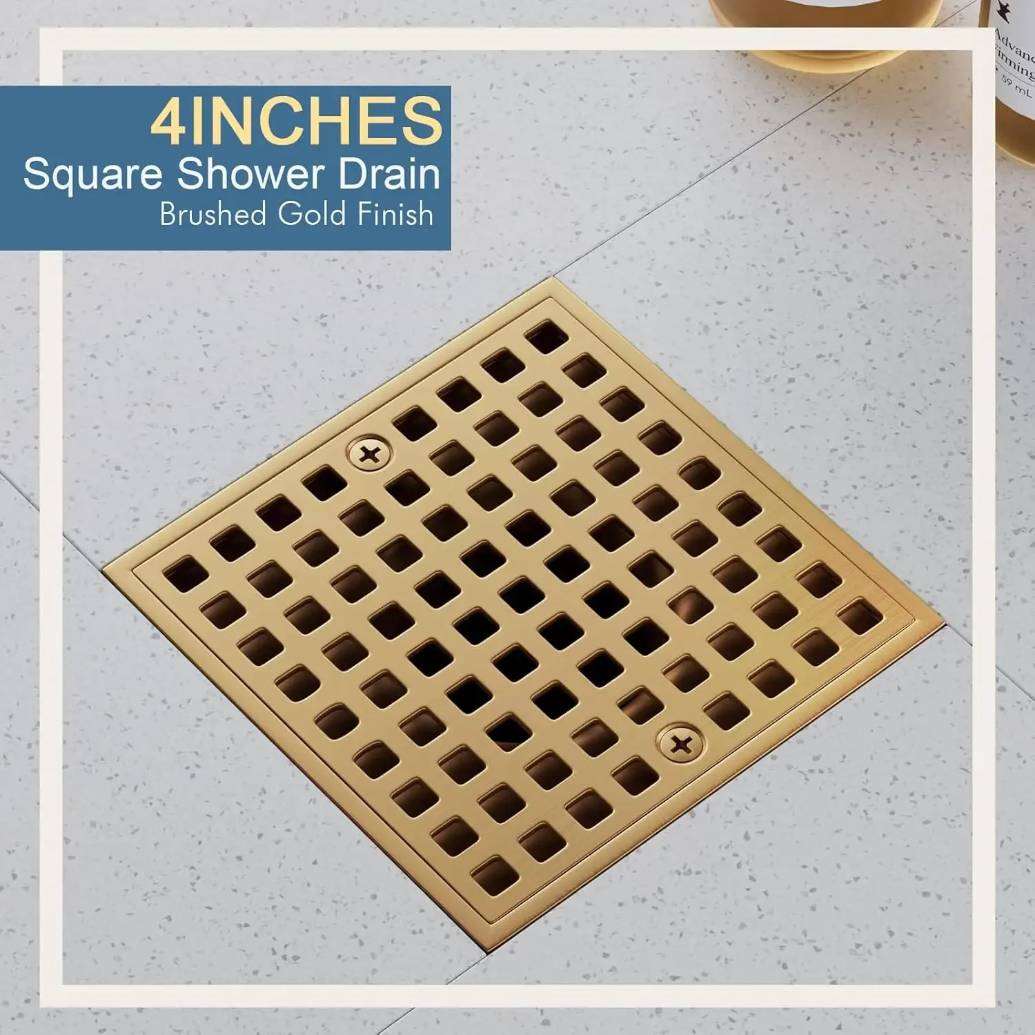 استنزاف دش مربع 4 بوصة مع غطاء مصفاة شعر قابل للإزالة - تصريف أرضية من الفولاذ المقاوم للصدأ لسهولة الصيانة والنظافة