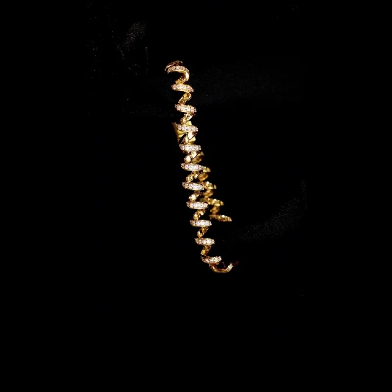 Bellux 925 Silver Synthetic Zircon Golden Full Diamond Landline Telephone Line Design Bracelet for Women